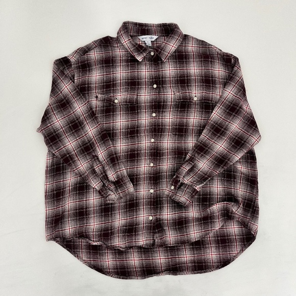 Old Navy Mens Size XL Button Up The Boyfriend Shirt Burgundy Plaid Flannel - Picture 1 of 8